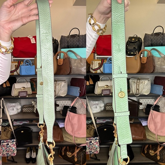 Tory Burch James Snake Embossed Leather Crossbody Menthol R $498 VGUC 2020 - Picture 7 of 10